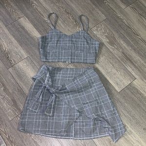 Black and white plaid two piece set